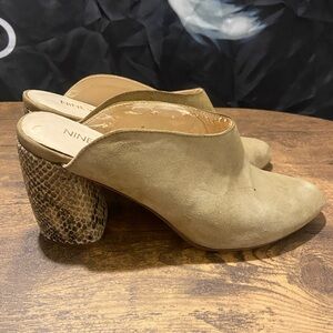 Nine West Beige Mules with Snakeskin Block Heel